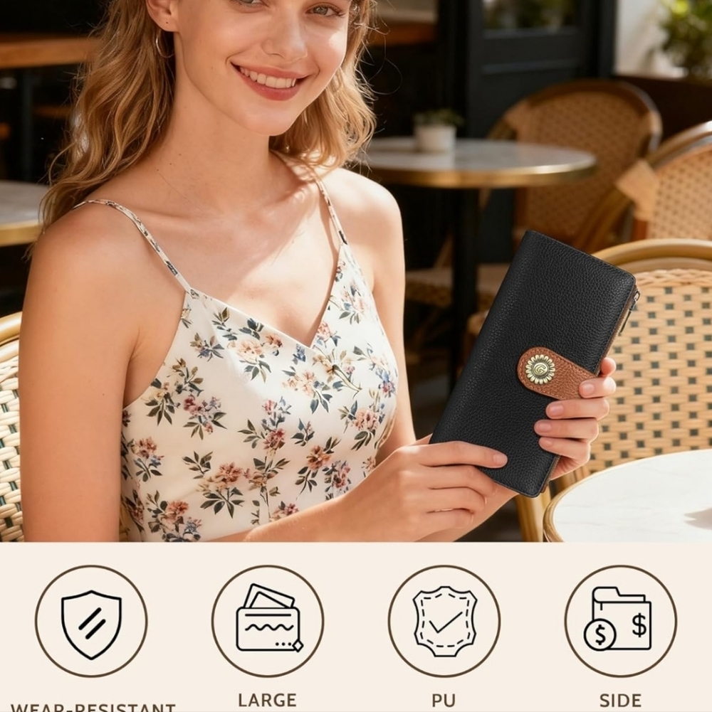 RFID Blocking Black Wallet with Brown Strap - Picture 3 of 6